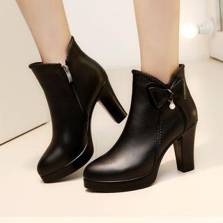 Bow Platform Block Heel Short Boots