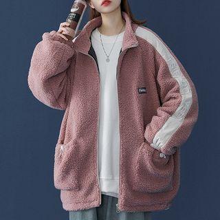 Lettering Print Fleece Zip Hoodie