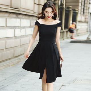 Slit Off-shoulder A-line Dress