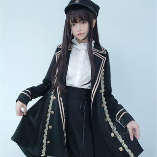 Set: Ruffle Trim Blouse + Shorts + Double Breast Coat