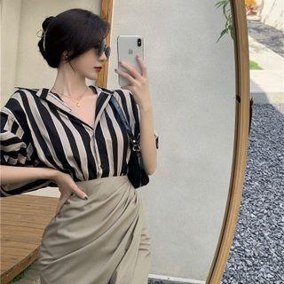 Elbow-sleeve Striped Shirt / Skirt