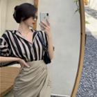 Elbow-sleeve Striped Shirt / Skirt