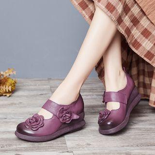 Floral Genuine Leather Velcro Shoes