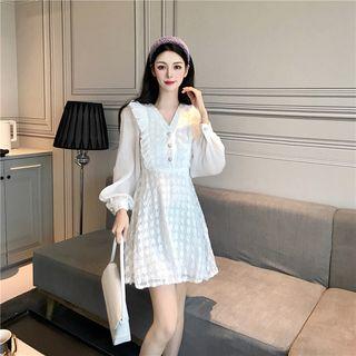 Ruffled Long-sleeve A-line Mini Lace Dress