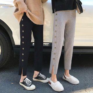 Button-panel Straight-leg Knit Pants