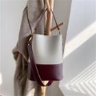 Faux Leather Two Tone Shoulder Bucket Bag