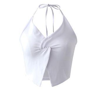 Suspender Knotted Slit-hem Tank Top