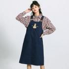 Cartoon Rabbit Embroidered Midi A-line Overall Dress