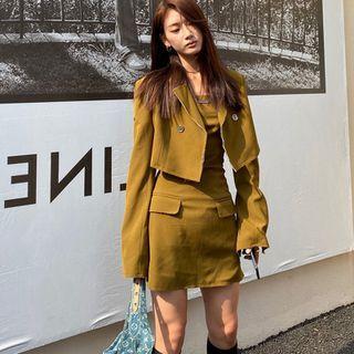 Set: Strapless A-line Dress + Double-breasted Jacket