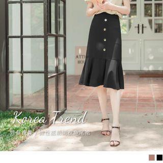 Ruffle Hem Slit-front Midi Skirt