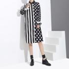 Dotted Panel Striped Shirt Dress Black - One Size