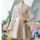 Mock Two-piece Long-sleeve A-line Tweed Dress