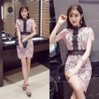 Lace Short Sleeve Sheath Dress