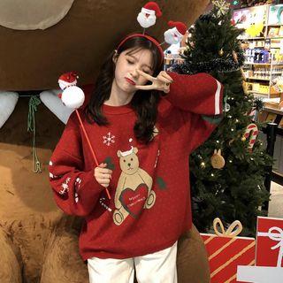 Christmas Printed Sweater Red - One Size