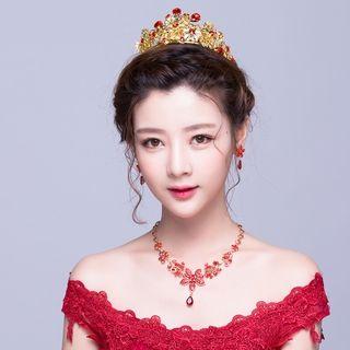 Bridal Set: Rhinestone Tiara + Necklace + Earrings