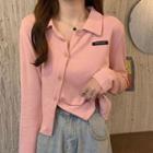 Long-sleeve Collared Irregular Button-up Top