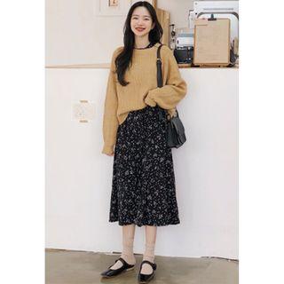 Set: Sweater + Floral Print Midi A-line Dress