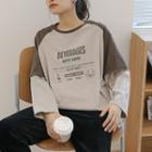 Mock Two-piece Long-sleeve T-shirt Light Coffee & Brown - One Size