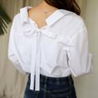 Bishop-sleeve Beribboned Back Shirt