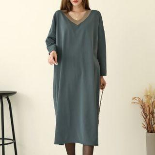 V-neck Fleece Midi T-shirt Dress