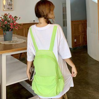 Mock Two Piece Elbow-sleeve T-shirt Dress White - One Size
