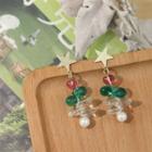 Flower Faux Crystal Dangle Earring 1 Pair - Green & Red & Gold - One Size