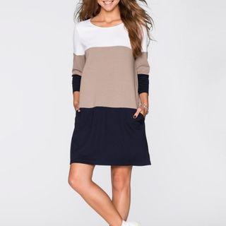 Long-sleeve Color Panel Mini A-line Dress