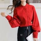 Puff-sleeve Band Collar Shirt