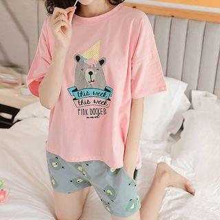 Loungewear Set: Printed Short-sleeve T-shirt + Shorts