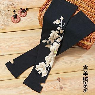 Flower Embroidered Long Fingerless Gloves