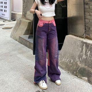 High Waist Two Tone Gradient Boot-cut Jeans