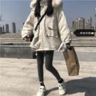 Faux Fur-trim Hooded Zip Jacket As Shown In Figure - One Size