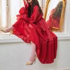 Long-sleeve Midi A-line Dress Red - One Size