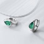 Gemstone Hoop Earrings 1 Pair - Silver & Green - One Size