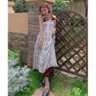 V-neck Lace Midi A-line Dress / Floral Midi A-line Dress
