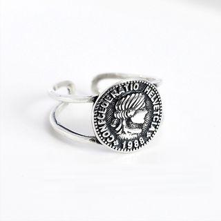 925 Sterling Silver Coin Open Ring Ring - One Size