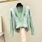 Sequined Lace Panel Cable-knit Cardigan