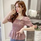 Short-sleeve Ruffled Trim Plaid T-shirt