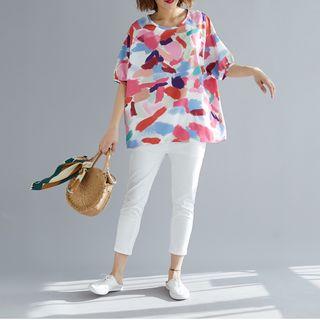 Patterned Short-sleeve T-shirt As Shown In Figure - One Size