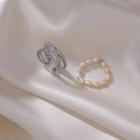 Set: Freshwater Pearl Ring + Layered Ring Silver - One Size
