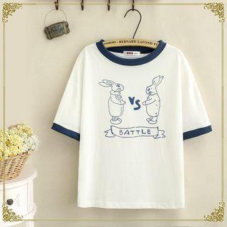 Rabbit Print Piped Short-sleeve T-shirt