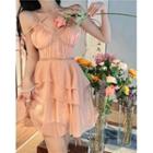 Spaghetti-strap Ruffle Trim Tiered Mini A-line Dress