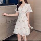 Short-sleeve Print Lace-up Dress