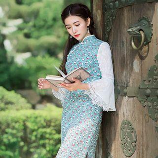 Bell-sleeve Floral Sheath Dress