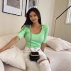 U-neck Distressed Ribbed T-shirt