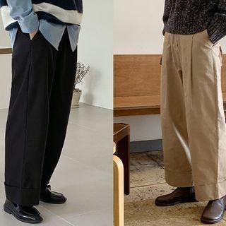Pintuck-front Cuffed-hem Pants