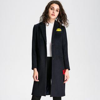 Patch Embroidered Long Woolen Coat