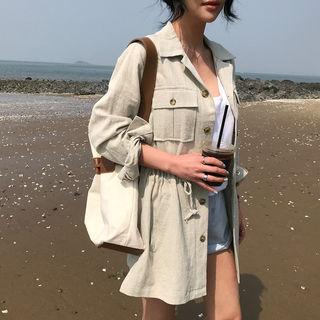Drawcord-waist Linen Field Jacket