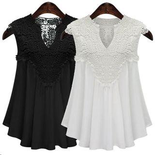 Crochet Trim Sleeveless Chiffon Top