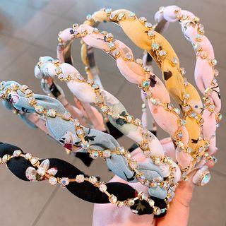 Rhinestone Floral Print Fabric Headband